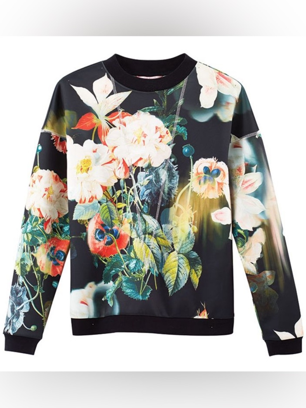 Ted Baker Floral Print Crewneck Sweater - Black with Multicolor Blooms